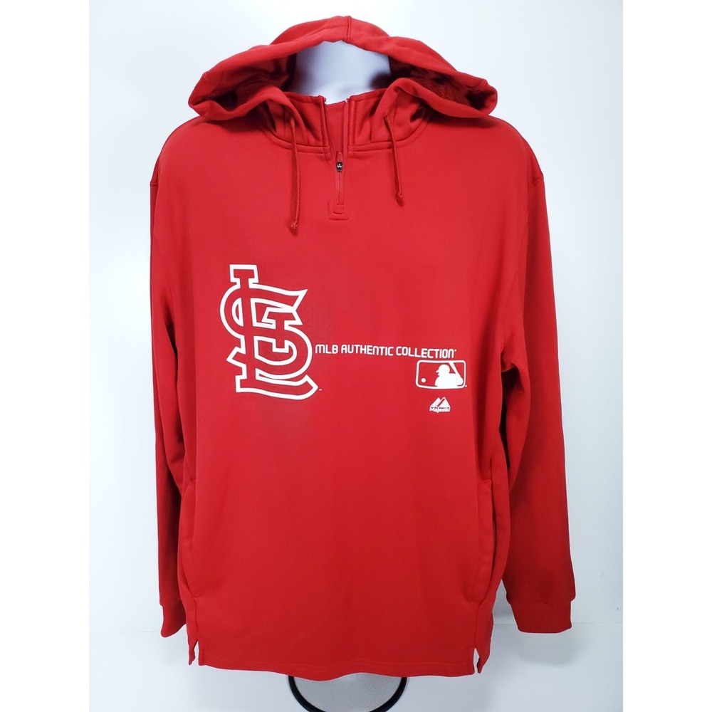 St. Louis Cardinals Red Majestic MLB Size L Pullover Hoodie Zip Pockets‎